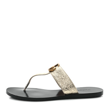 GUCCI Nappa Silk Galassia GG Marmont Thong Flat Sandals 35 Platino