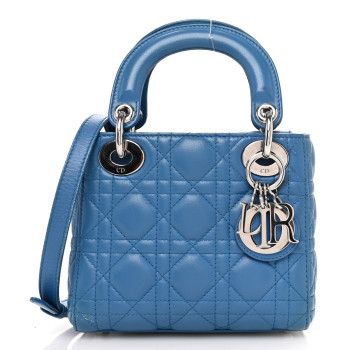 CHRISTIAN DIOR Lambskin Cannage Mini Lady Dior Blue