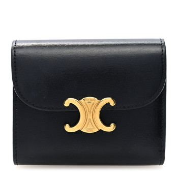 CELINE Shiny Smooth Lambskin Small Triomphe Wallet Black
