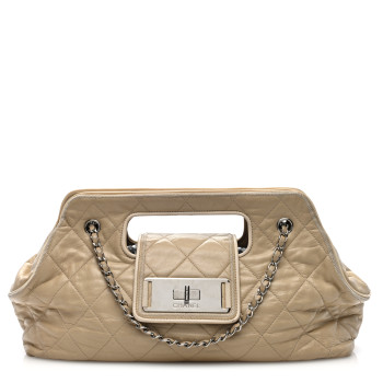 CHANEL Lambskin Quilted Large East West Accordion Flap Beige