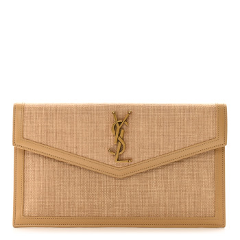 SAINT LAURENT Micro Raffia Uptown Pouch Natural Hay Blush