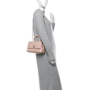 CHANEL Iridescent Caviar Quilted Mini Coco Handle Flap Light Pink