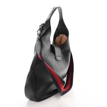 GUCCI Calfskin Web Tiger Embroidered Large Dionysus Hobo Black