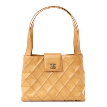 CHANEL Patent Quilted Shoulder Bag Beige