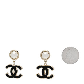 CHANEL Pearl Enamel CC Drop Earrings Black