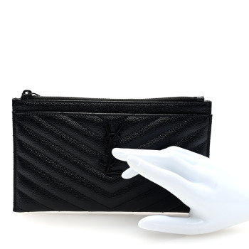 SAINT LAURENT Grain De Poudre Chevron Monogram Monochrome Bill Pouch Black