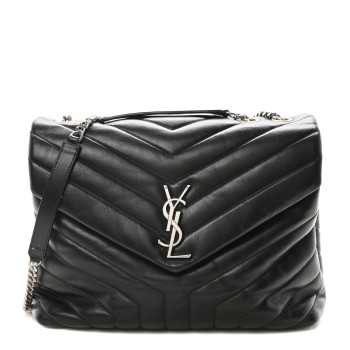 SAINT LAURENT Calfskin Y Quilted Monogram Medium Loulou Chain Satchel Black