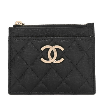 CHANEL Caviar Quilted CC Zip Card Holder Black