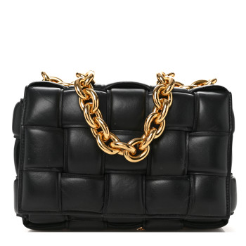 BOTTEGA VENETA Lambskin Maxi Intreccio Padded Chain Cassette Crossbody Bag Black