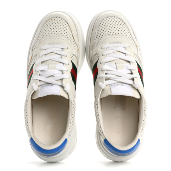 GUCCI Calfskin Web Perforated Womens Platform 55mm Sneakers 40 White Bright Splash
