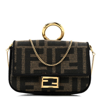 FENDI Fabric Jacquard FF 1974 Nano Baguette Charm Tobacco Moro Black