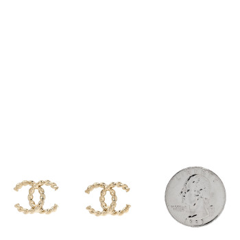 CHANEL Twisted CC Earrings Light Gold
