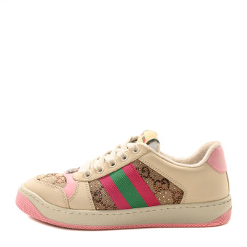 GUCCI Calfskin GG Supreme Crystals Web Screener Sneakers  36 Camel Ebony Wild Rose