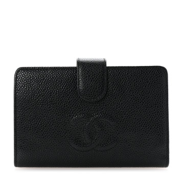 CHANEL Caviar Timeless CC Zipped Pocket Wallet Black