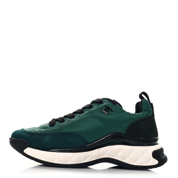 CHANEL Nylon Suede Calfskin CC Sneakers 35.5 Green
