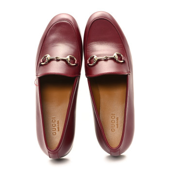 GUCCI Betis Glamour Calfskin Womens Jordaan Loafers 37 Rosso Ancora