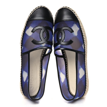 CHANEL Mesh Lambskin Check Print CC Espadrilles 40 Blue Black White