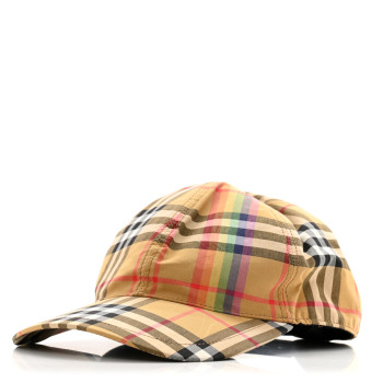 BURBERRY Technical Cotton Vintage Rainbow Check Giant Baseball Cap M/L Antique Yellow