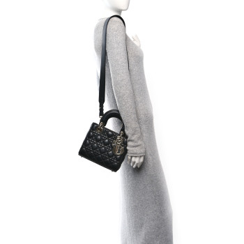 CHRISTIAN DIOR Lambskin Cannage Small My ABCDior Lady Dior Black