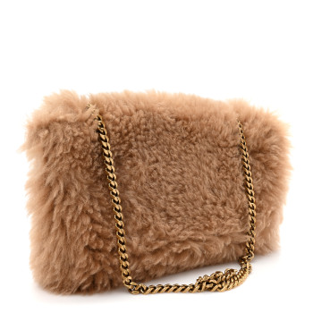 SAINT LAURENT Shearling Calfskin Small Reversible Monogram Kate Satchel Ecru Dark Brown
