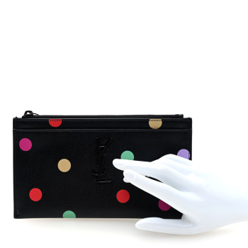 SAINT LAURENT Grain De Poudre Polka-Dog Monogram Bill Pouch Black