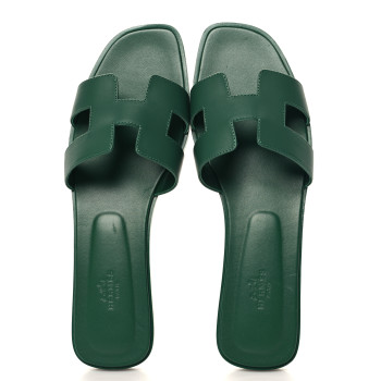 HERMES Calfskin Oran Sandals 42 Vert Viride