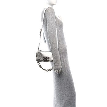 BALENCIAGA Metallic Peach Calfskin Small BB Soft Flap Bag Silver
