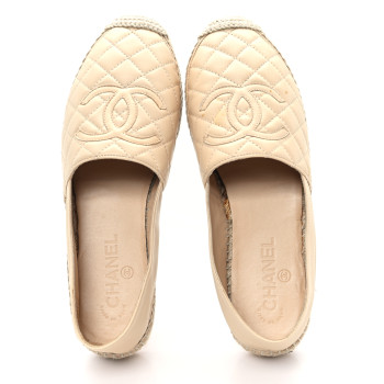 CHANEL Lambskin Quilted CC Espadrilles 39 Beige