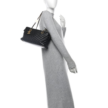 CHANEL Calfskin Chevron Quilted Surpique Tote Black