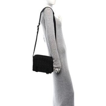 LOEWE Jacquard Anagram Calfskin Messenger Bag Grey Black