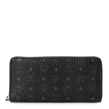 MCM Visetos Large Zip Around Wallet Black