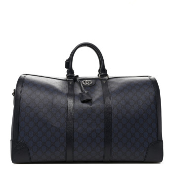 GUCCI GG Supreme Monogram Textured Dollar Calfskin Large Savoy Duffle Bag Grey Black Blue