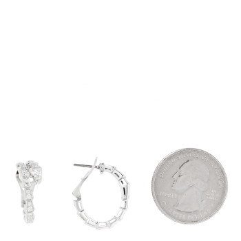 BULGARI 18K White Gold Diamond Serpenti Viper Hoop Pave Earrings