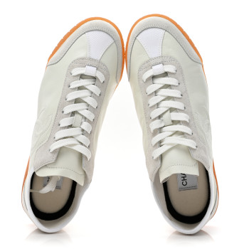 CHANEL Calfskin Suede Womens CC Sneakers 40 White