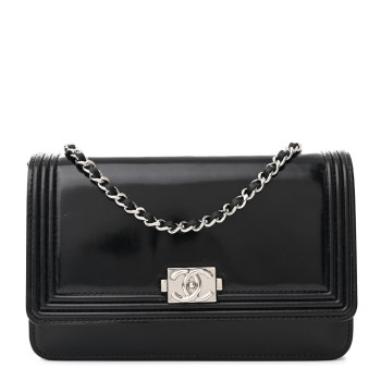 CHANEL Glazed Calfskin Boy Wallet On Chain WOC Black