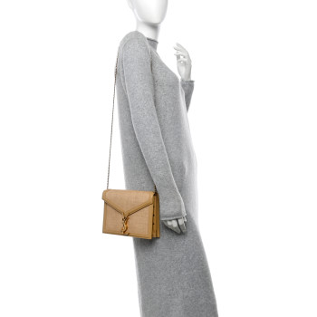 SAINT LAURENT Canvas Calfskin Classic Monogram Cassandra Grege Brown Gold