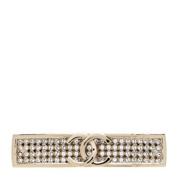CHANEL Metal Crystal CC Hair Clip Barrette Gold