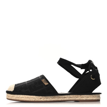 FENDI Canvas FF Embroidered Roma Ankle Wrap Flat Espadrilles 40 Black