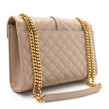 SAINT LAURENT Grain De Poudre Textured Mixed Matelasse Medium Triquilt Monogram Satchel Dark Beige