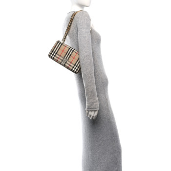 BURBERRY Calfskin Boucle Check Small Lola Chain Bag Archive Beige
