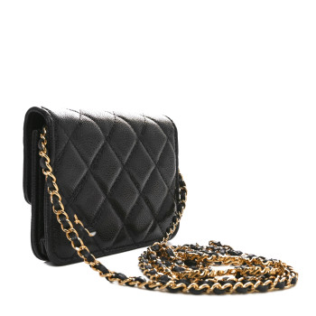 CHANEL Caviar Quilted Miss Coco Clutch With Chain  Black