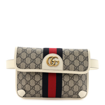 GUCCI GG Supreme Monogram Web Small Ophidia Belt Bag 100 40 Beige Ebony White