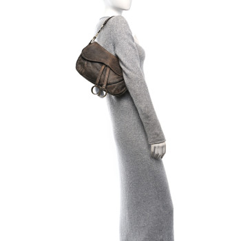 CHRISTIAN DIOR Calfskin Double Saddle Bag Brown