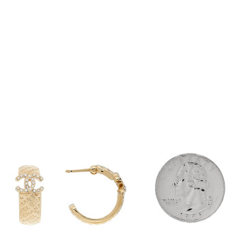 CHANEL Metal Crystal CC Logo Hoop Earrings Gold