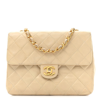 CHANEL Lambskin Quilted Small Single Flap Beige