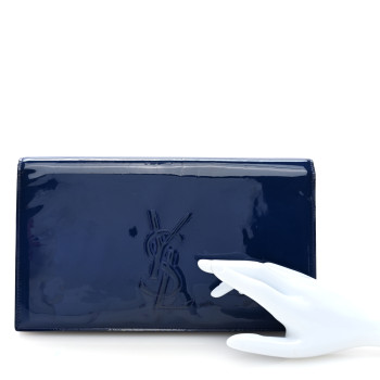 SAINT LAURENT Patent Calfskin Monogram Large Belle De Jour Clutch Royal Blue