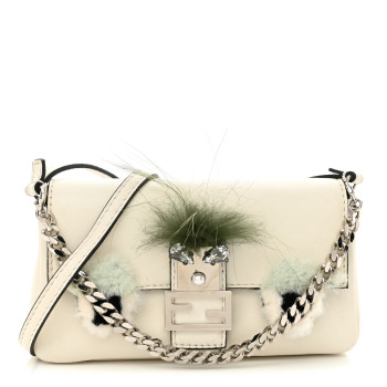 FENDI Nappa Rabbit Fox Fur Micro Buggie Baguette White Nirvana Black