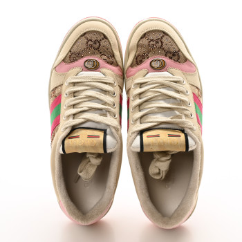 GUCCI Calfskin GG Supreme Crystals Web Screener Sneakers  36 Camel Ebony Wild Rose
