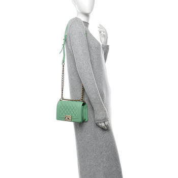 CHANEL Lambskin Quilted Small Boy Flap Green