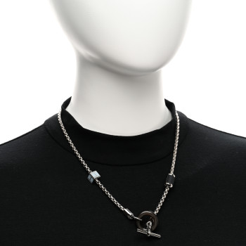 HERMES Palladium Buffalo Horn Swift Meli-Melo Necklace Bleu Lin